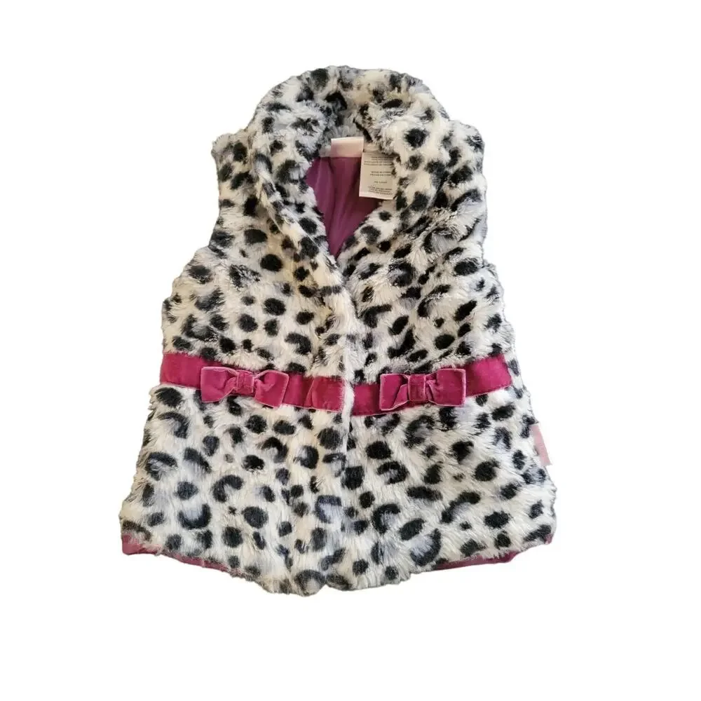 Petite Bears 12 month girls Dalmatian print fuzzy vest, black, white - Picture 1 of 6